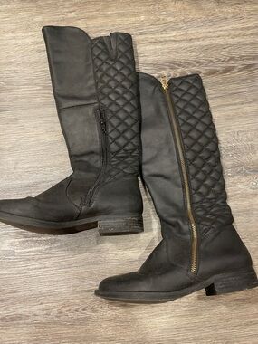 Northside Black Quilted Over-the-Knee Riding Boots with Gold Zipper